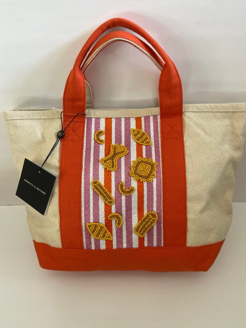 America & Beyond Beaded Pasta Shells Canvas Boat Tote.